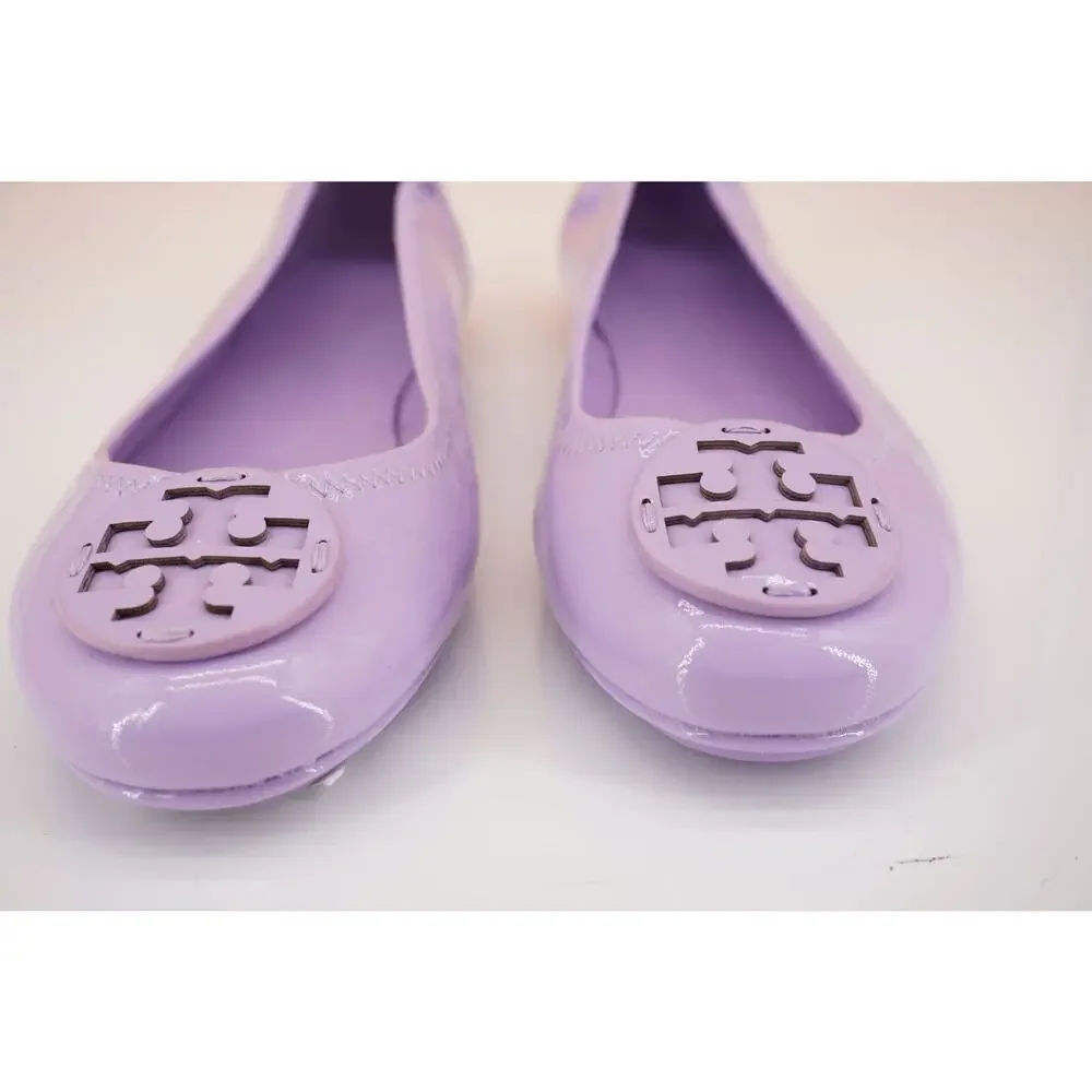 Tory Burch Minnie Purple Patent Leather Travel Ballet Flats SZ 7 Reva Logo $225